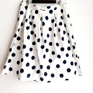 Boden White Navy Blue Polka Dot Full Midi Skirt 16R